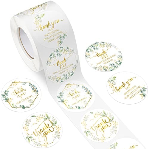Lewtemi 500 Pcs Thank You Stickers Greenery 2 Inch Circle Round Baby Shower Thank You Label Sticker for Coming Wedding Green Leaves Favors for Baby Shower Bridal Wedding Birthday Party Supplies