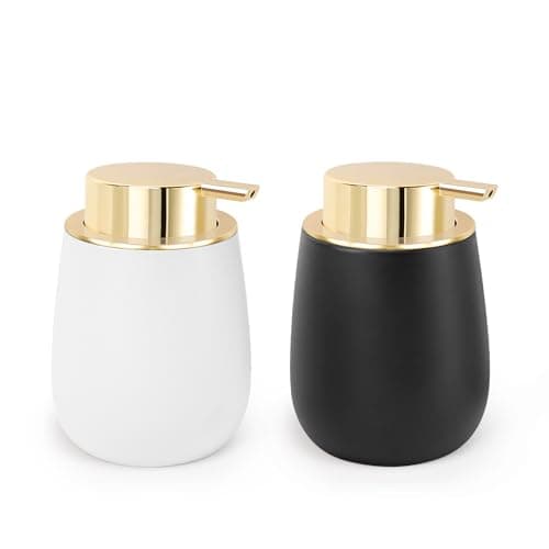 HarJue Ceramic Soap Dispenser, Refillable Dish Soap Pump Dispenser, Hand Soap Dispenser for Kitchen Sink Bathroom Counter, Modern Stylish Design (Black & White)