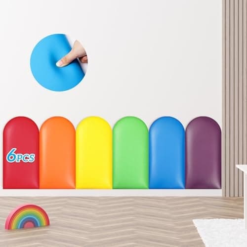 Jetec 6 Pcs Wall Padding for Kids with Autism Playroom Anti Collision 3D 15. 75 x 7. 87 Inch Peel and Stick Headboard Upholstered Wall Panels for Nursery Protection(Rainbow Color)