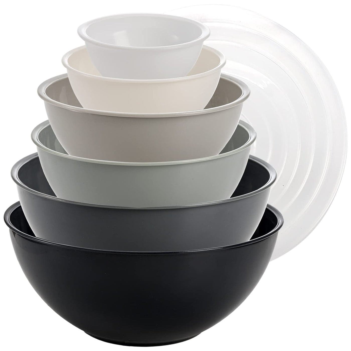 Okllen Set of 6 Plastic Mixing Bowls with Lids Grey Nesting Stackable Prep Bowls Set for for Cooking Baking Food Storage Salad Fruit Prep