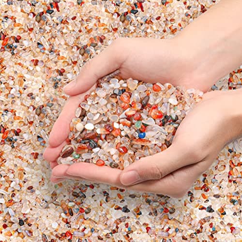 T4U Crystal Chips Stone Crushed Quartz Glass 1LB Carnelian Tumbled Gravel Small Decorative Pebbles Bulk Mini Polished Rocks Pieces for Crafts Vases Filler Succulent Plants Aquarium Gravel Rocks
