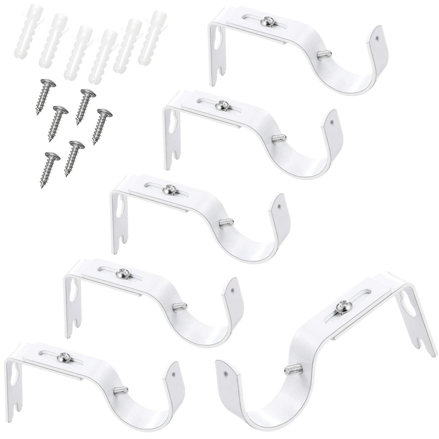 Frienda 6 Pcs Curtain Rod Brackets Adjustable Holder Wall for 1 Inch Diameter Curtain Rod General Bracket Hooks with Screws White