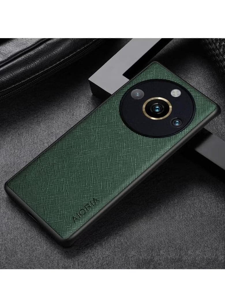 Realme 11 Pro Plus 5G case for, TPU + Leather + Rear Camera Protector 3 In 1 —Anti Scratch Handmade Case for Realme 11 Pro+ (Green)