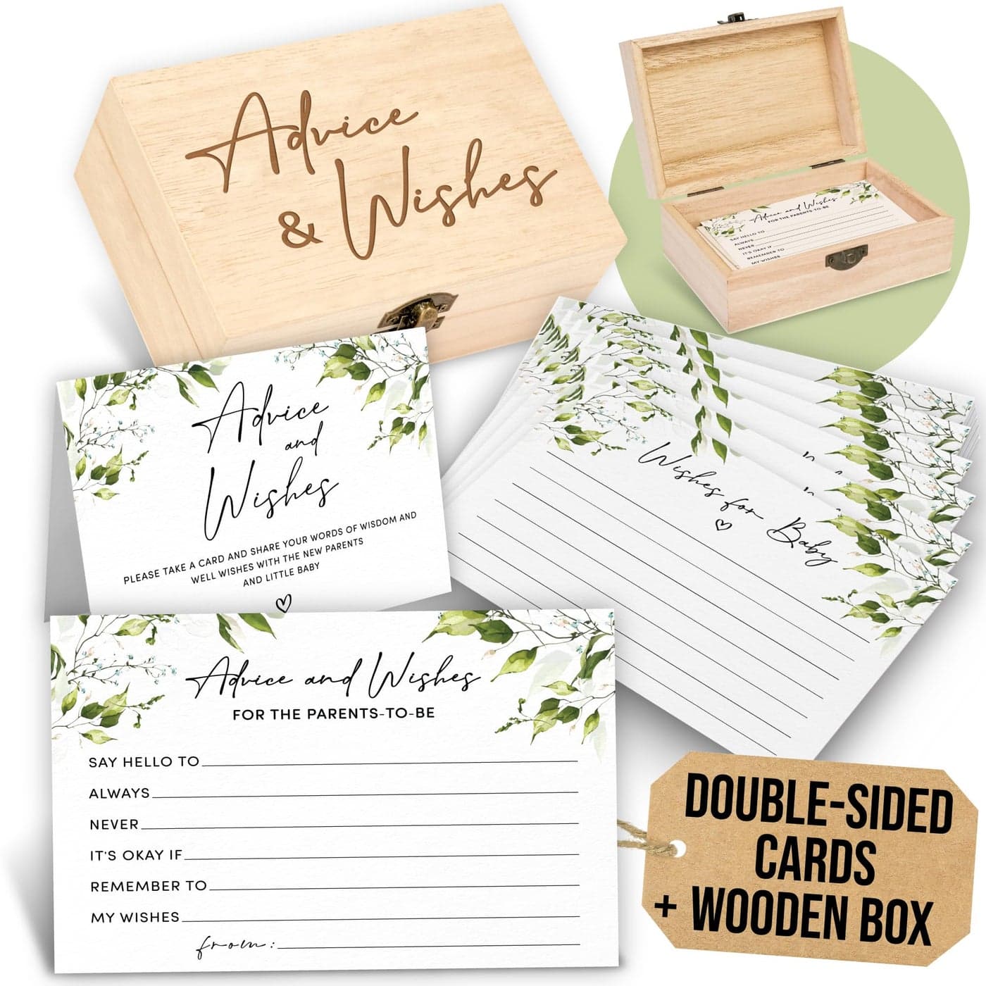 WOODAMORE Greenery Baby Shower Advice Cards for Parents To Be 50 Pcs Wishes for Baby Cards for Baby Shower Decorations Advice and Wishes Cards for New Parents Fun Baby Shower Game Ideas