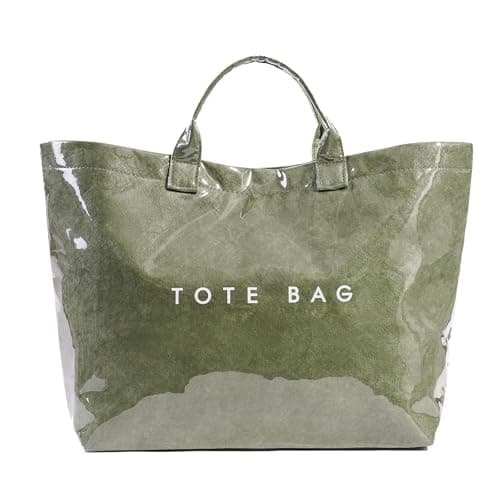 Lushandy PVC Tote Bag for Women Large Plastic Tote Bag for Work Letter Print Hobo bag Kraft Paper Work Handbags Purses