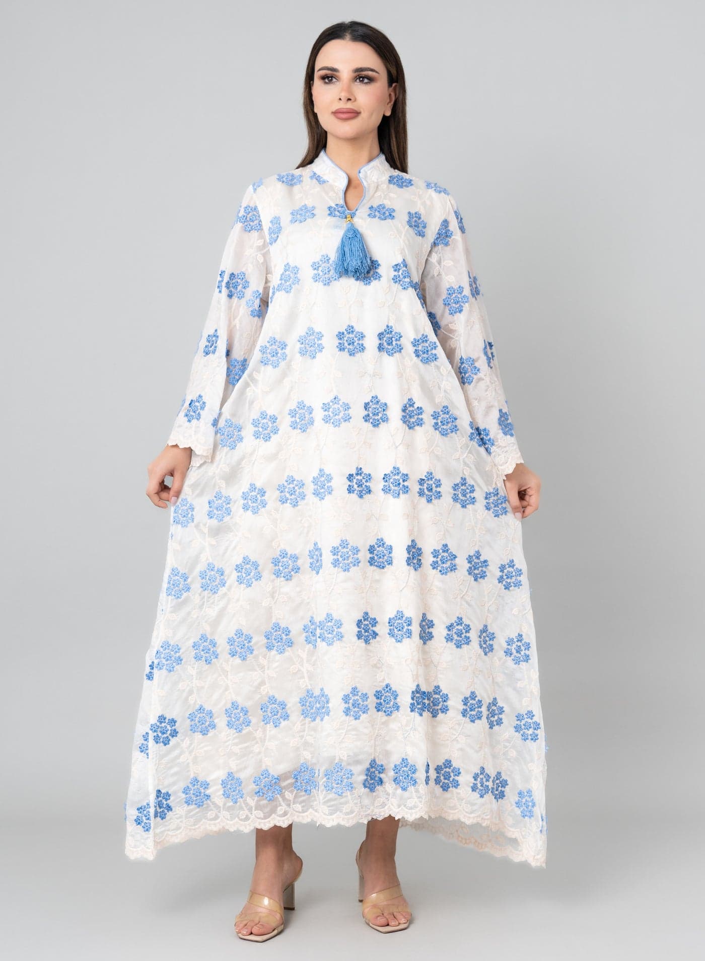 Floral Aura Embroidered Jalabiya OMN03 Blue