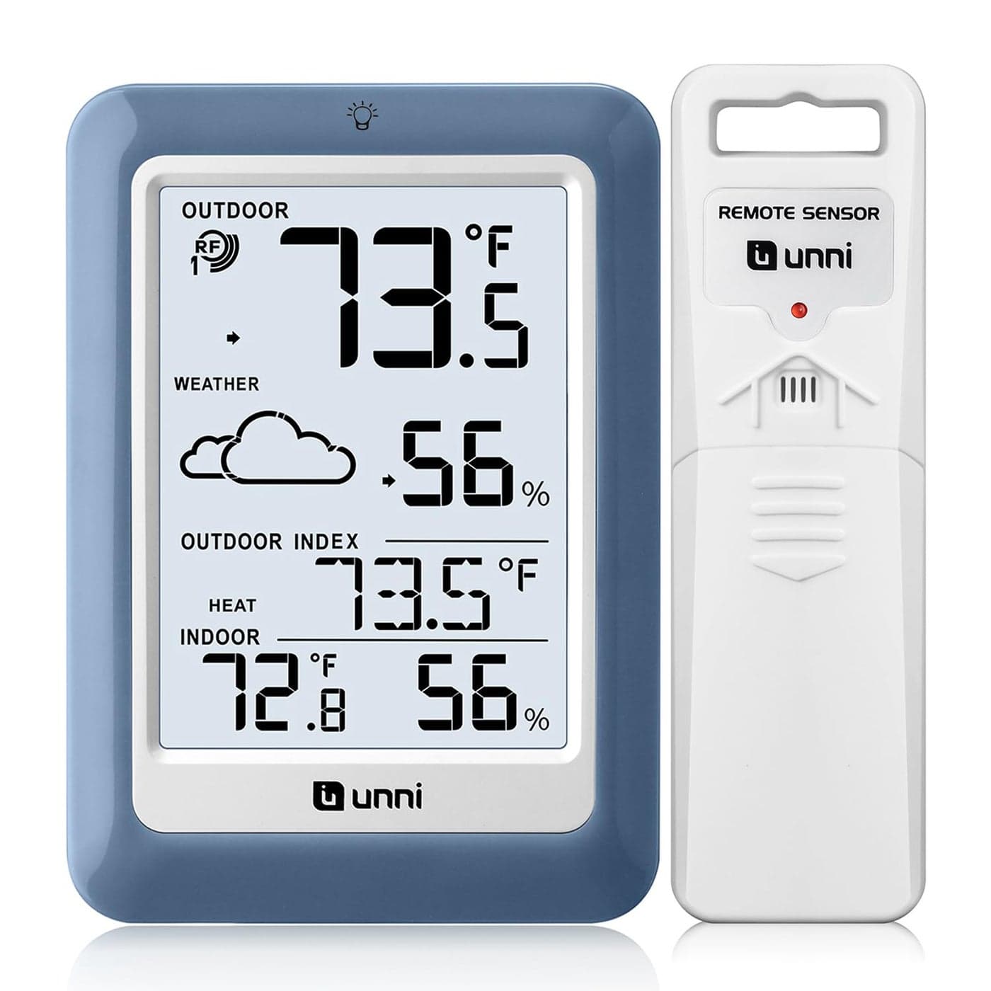 Indoor Outdoor Thermometer Hygrometer Wireless Weather Station Temperature Humidity Monitor Battery Powered Inside Outside Thermometers with 330ft Range Remote SensorBlue