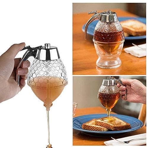 Cyrox Transparent Acrylic Honey Dispenser With Stand Honey Container Syrup And Sugar Jar Pot For Home Hotel Restaurant Use 1Pcs
