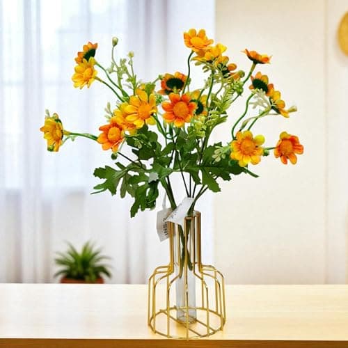 CURATED CART Artificial Daisy Flowers - Pack of 2 Faux Daisy Bouquets, 30 cm Tall with 10 Flower Heads per Stem - UV Resistant Plastic Plants for Indoor & Outdoor Use - Home, Garden (Yellow) (No Vase)