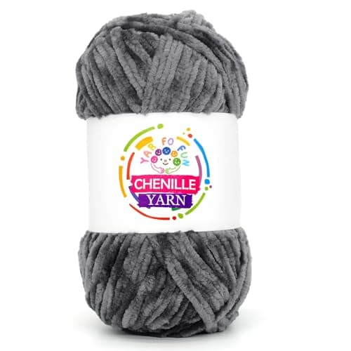 100g Velvet Chenille Yarn for Crocheting,Dark Grey Fluffy Velvet Plush Yarn Thick Soft Chunky Chenille Yarn Baby Blanket Yarn for Crocheting Knitting Beginners(Dark Grey)