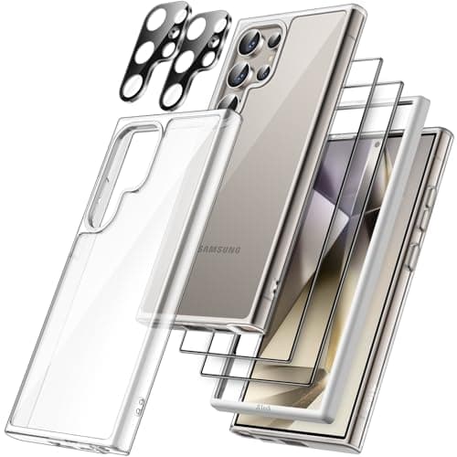 JETech 5 in 1 Case for Samsung Galaxy S24 Ultra 5G with 2Pack Each Tempered Glass Screen Protector and Camera Lens Protector NonYellowing Shockproof Bumper Phone Cover Clear