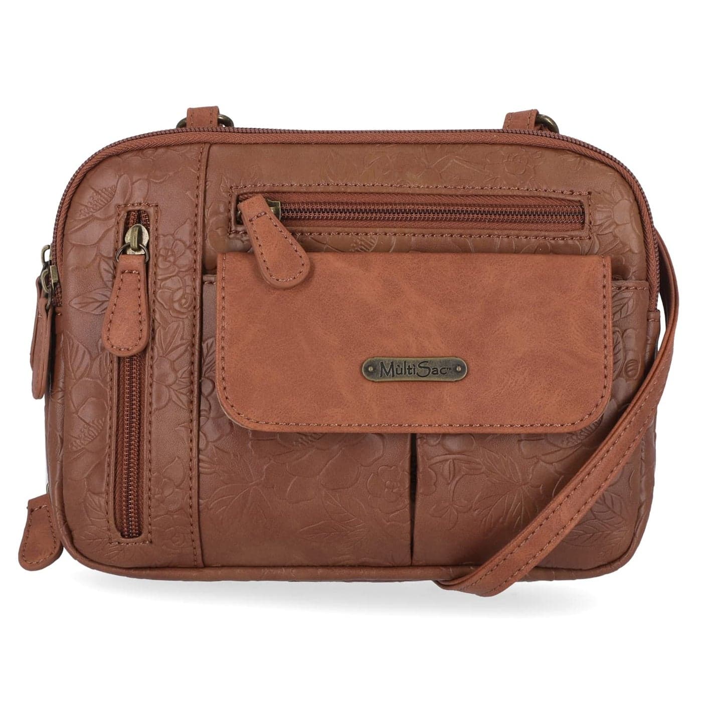 MultiSac Zippy Triple Compartment Crossbody Bag Pecan Flowers