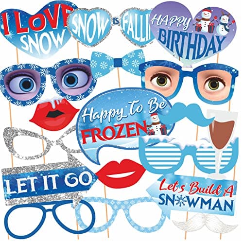 WOBBOX Happy Birthday Frozen Theme Photo Booth Party Props Blue Color, Birthday Party Deocration Items, Party Decoration Item (18 Pcs)
