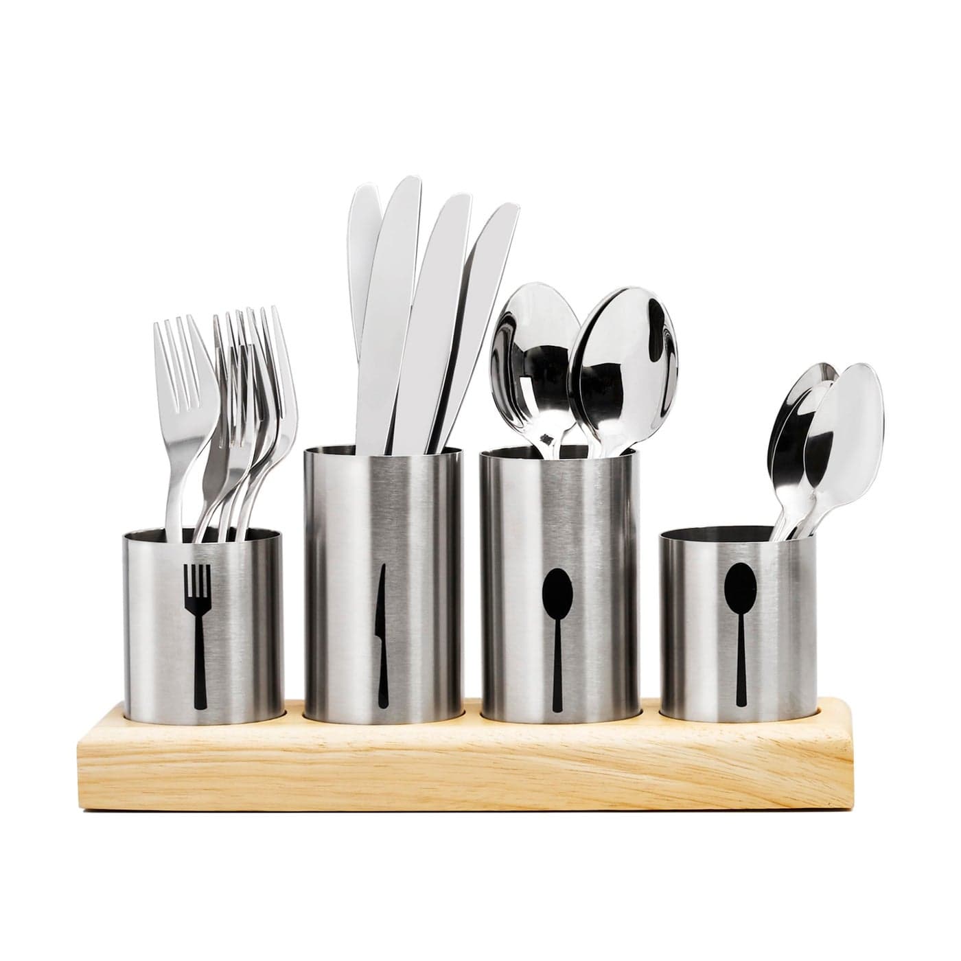 Sorbus Utensil HolderUpright Silverware Holder with Caddy for Spoons Knives and Forks EntertainingStainless Steel Cutlery Organizer with Bamboo Wood Base