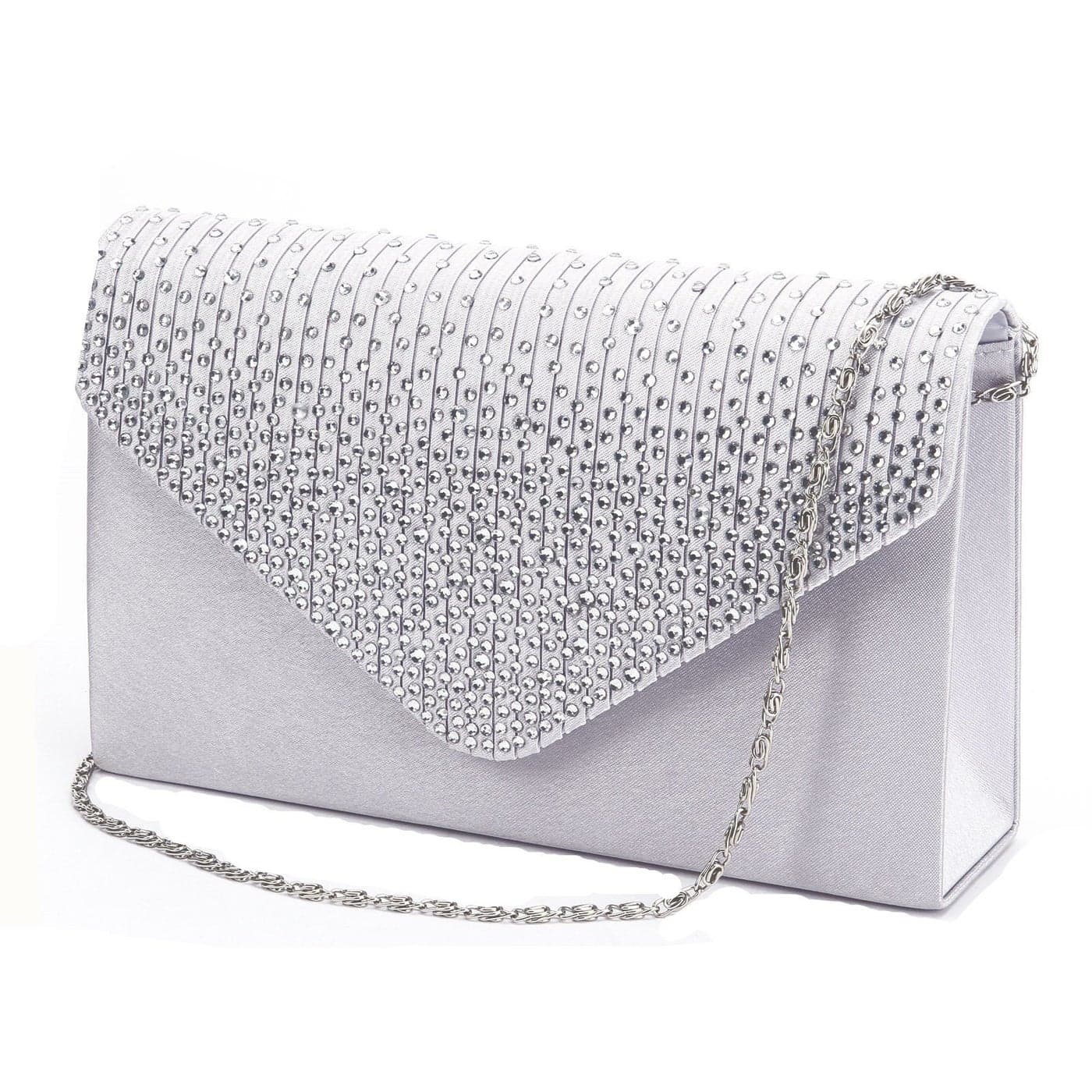 Nodykka Women Evening Envelope Rhinestone Frosted Handbag Party Bridal Clutch Purse Shoulder Cross Body Bag, Silver