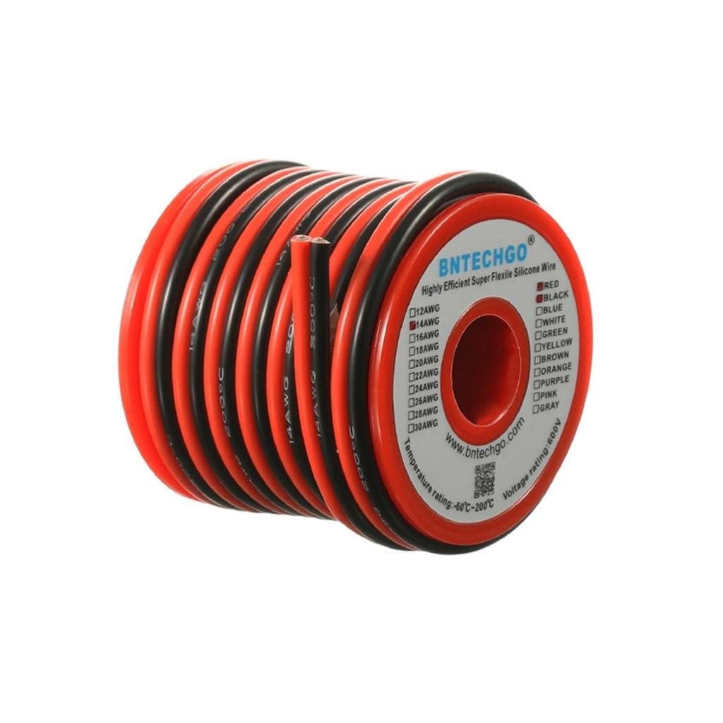 BNTECHGO 14 Gauge Flexible 2 Conductor Parallel Silicone Wire Spool Red Black High Resistant 200 deg C 600V for Single Color LED Strip Extension Cable CordModel20ft Stranded Tinned Copper Wire