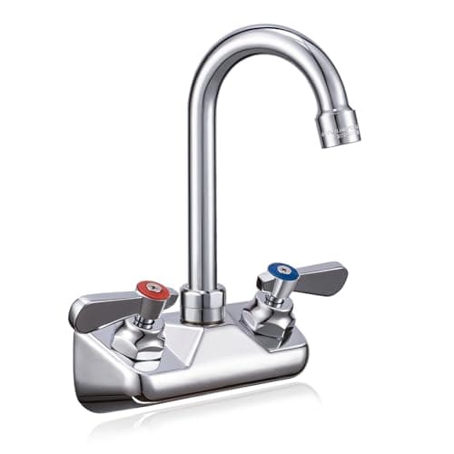 Sepaitek Leak-Free Kitchen Faucet Wall Mount 4" Center, Commercial Sink Faucet for Restaurant Triple 3 Compartment Sink, 3-1/2 Gooseneck 2 Hole Industrial Laundry Bar Hand Sink Faucet, Brass