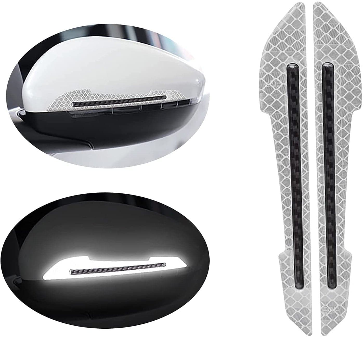 Allure Auto® 2 Pieces Reflective Car Stickers Set Rearview Mirror Reflective Warning Stickers Car Side Reflective Stickers for Car Safety (White) for Toyota Etios