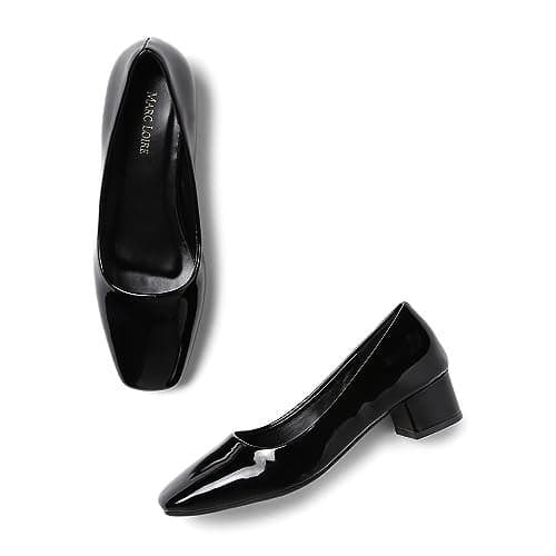Marc Loire Women Square Toe Solid Block Heel Pumps for Office, Party and Formal Wear (Black, Numeric_7)