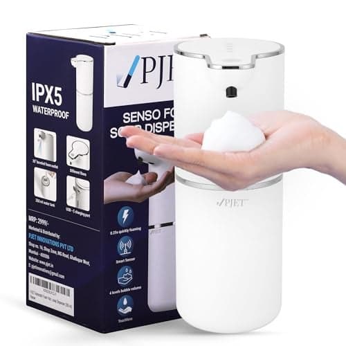 PJET Automatic Hand Wash Dispensers | 350ml Plastic Sensor White Soap Dispenser for Wash Basin | USB Rechargeable for Bathroom, Kitchen & Office