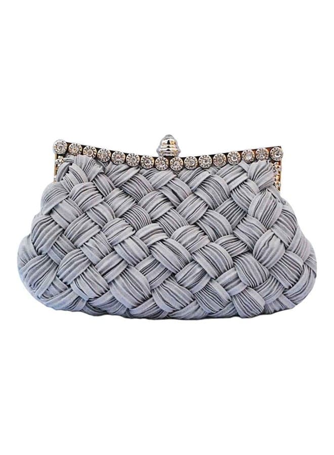 Rhinestone Studded Clutch Grey