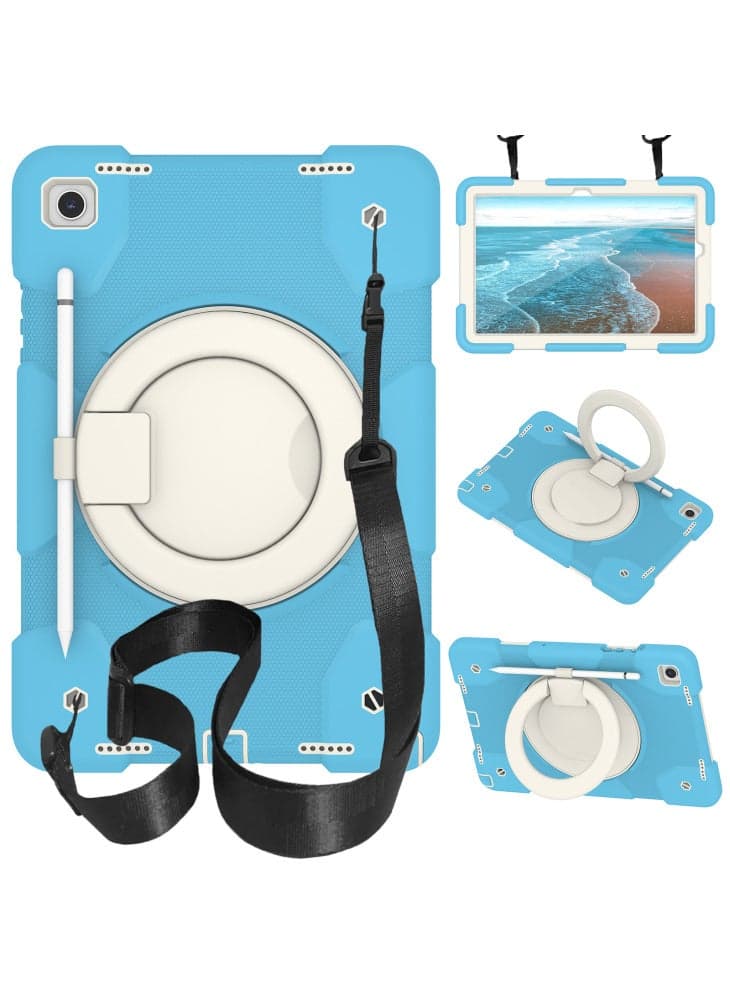 For Samsung Galaxy Tab A9+ Case Scratch-proof PC+Silicone Tablet Cover with Ring Kickstand - Sky Blue