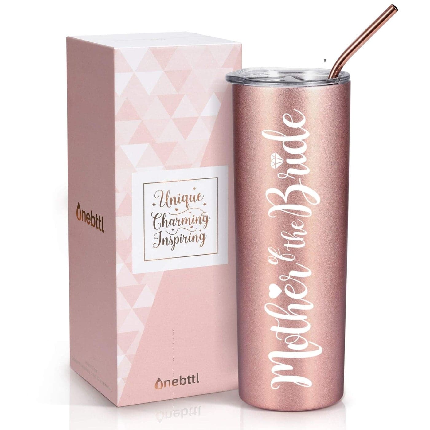 Onebttl Mother of The Bride Gifts 20oz Stainless Steel Skinny Tumbler with Lid and Straw On Wedding Party for Brides Mom from Brides Daughters Rose Gold