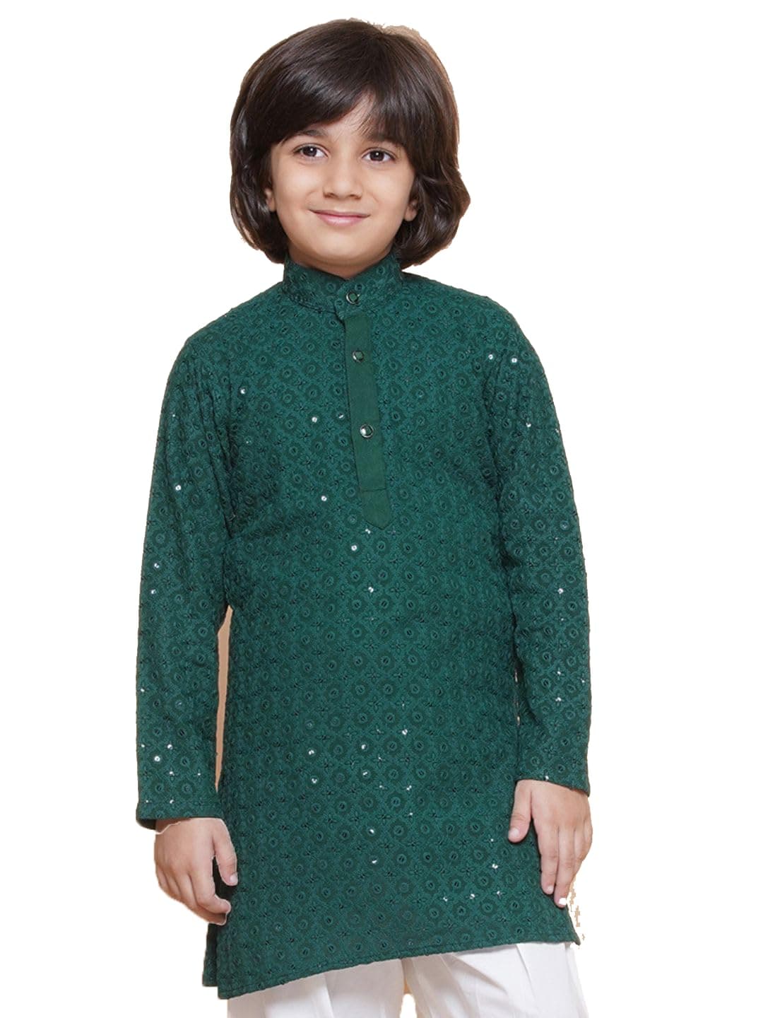 AJ DEZINES Kids Cotton Full Sleeve Sequined Teal Kurta for Boys - Ethnic wear | Special Occasion & Party Outfit | Chikankari Kurta for boys - Regular Fit
