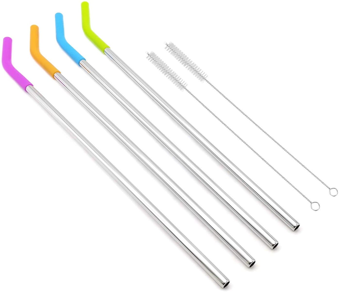Big Drinking Straws Reusable 145 Extra Long 8mm Extra Wide FoodGrade 188 Stainless Steel Silicone Elbows Tips for Smoothie Milkshake Cocktail Juice Hot Drinks Set of 4 2 Cleaning Brushes