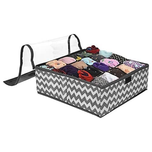 PrettyKrafts Fabric Innerwear Clothing Organizer 15+1 Compartment,Folding Drawer Wardrobe Organizer,Bra,Scarf,Belt,Tie,Undergarments,Foldable Storage Box with Lid,Dressing Table Storage Box(Black)
