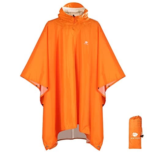 ANYOO Hooded Rain Poncho for Adults Waterproof Lightweight Rain Coats for Men Women Reusable Rain Jacket for Emergency Camping Outdoor Activities(Orange) One Size