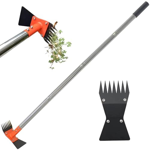 CKLT 2in1 Garden Hoe and Weed Puller Rake 60 Inch Adjustable Long Handle Weeding Tool Heavy Duty Spring Steel Head with Sand Texture Finish Weed Remover for Garden Yard Lawn Driveway