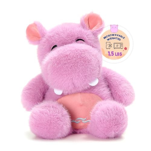Ditucu Original Hippo Microwavable Weighted Stuffed Animal Heated Hippopotamus Plush for Warmth Comfort Period Cramps Pain Plushies Toys Gifts for Kids Purple 9 inch