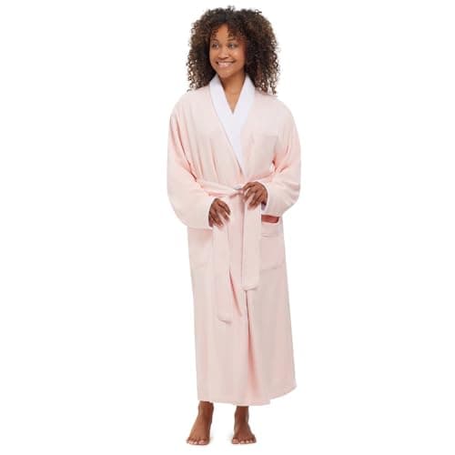 MONARCH Plush Lined Microfiber Bath Robe for Men or Women – Soft Microfiber Shell with Polyester Lining, Generously Sized Resort-Grade Spa & Hotel Robe with Pockets - Machine Washable (Pink)