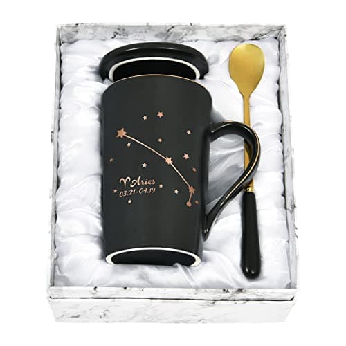 YHRJWN - Aries Zodiac Sign Star Coffee Mug, Aries Gifts for Women, Men & Teens, Mar-Apr Birthday Gifts for 12 Horoscope Lovers, 14 Oz Black Cup with Gift Box