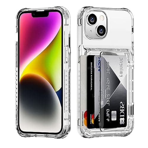 ACANDYA for iPhone 14 Case Wallet iPhone 13 Case Clear with Credit Card Holder ID Card Slot Heavy Duty Protection Shockproof Anti-Scratch Cover for Women Men for iPhone 14/13 6.1 inch Transparent