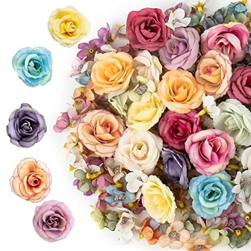 Framendino, 174 Pack Mini Flower Heads Small Silk Fake Rose Daisy Tiny Artificial Head for Home Wedding Wreath DIY Decor