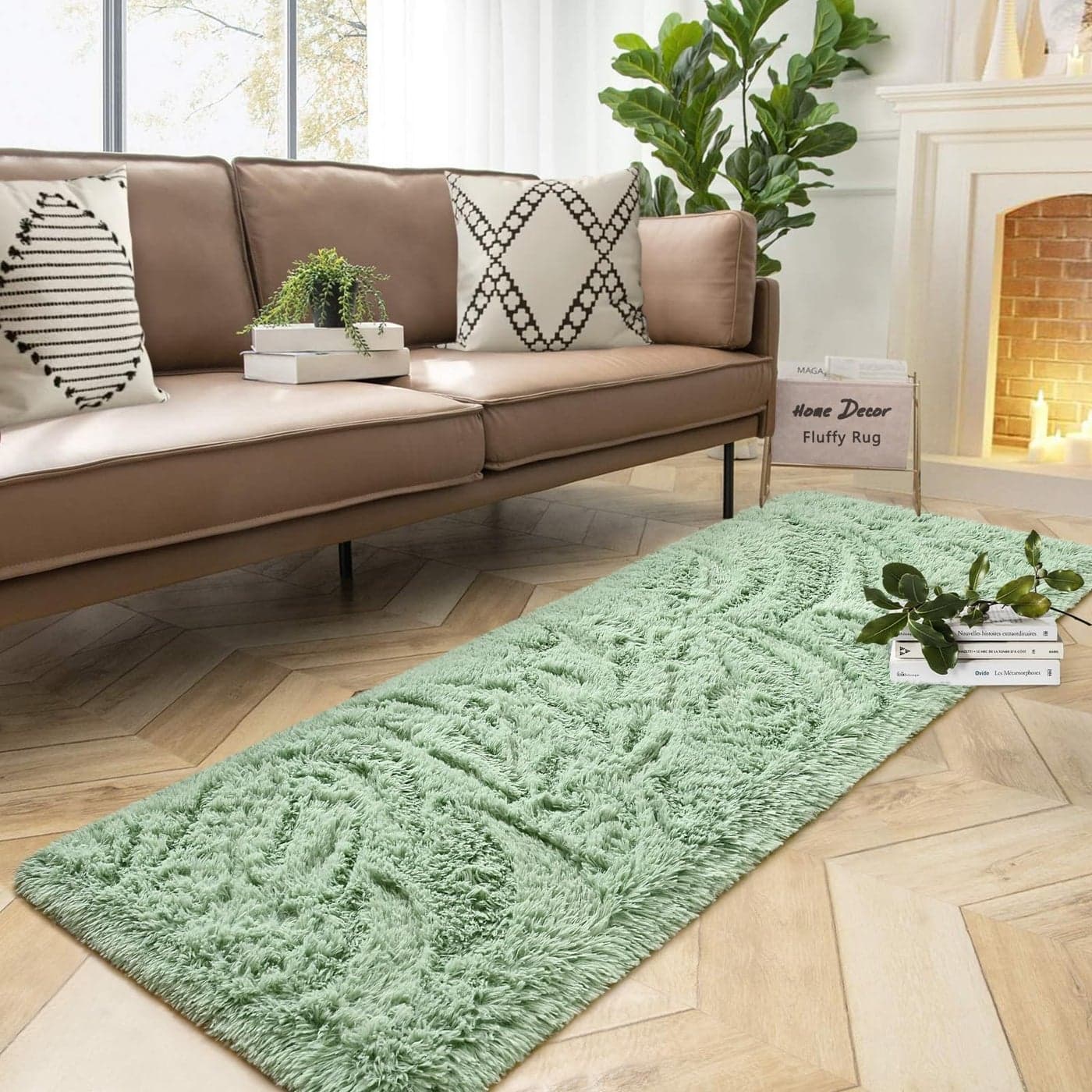 DweIke Fluffy Sage Green Runner Rugs for Bedroom 2x6 Feet Soft Plush Long Runners for Girls Boys Kids NonSlip and Machine Washable Bedside Rug Small Throw Carpet for Hallway Rooms Decor