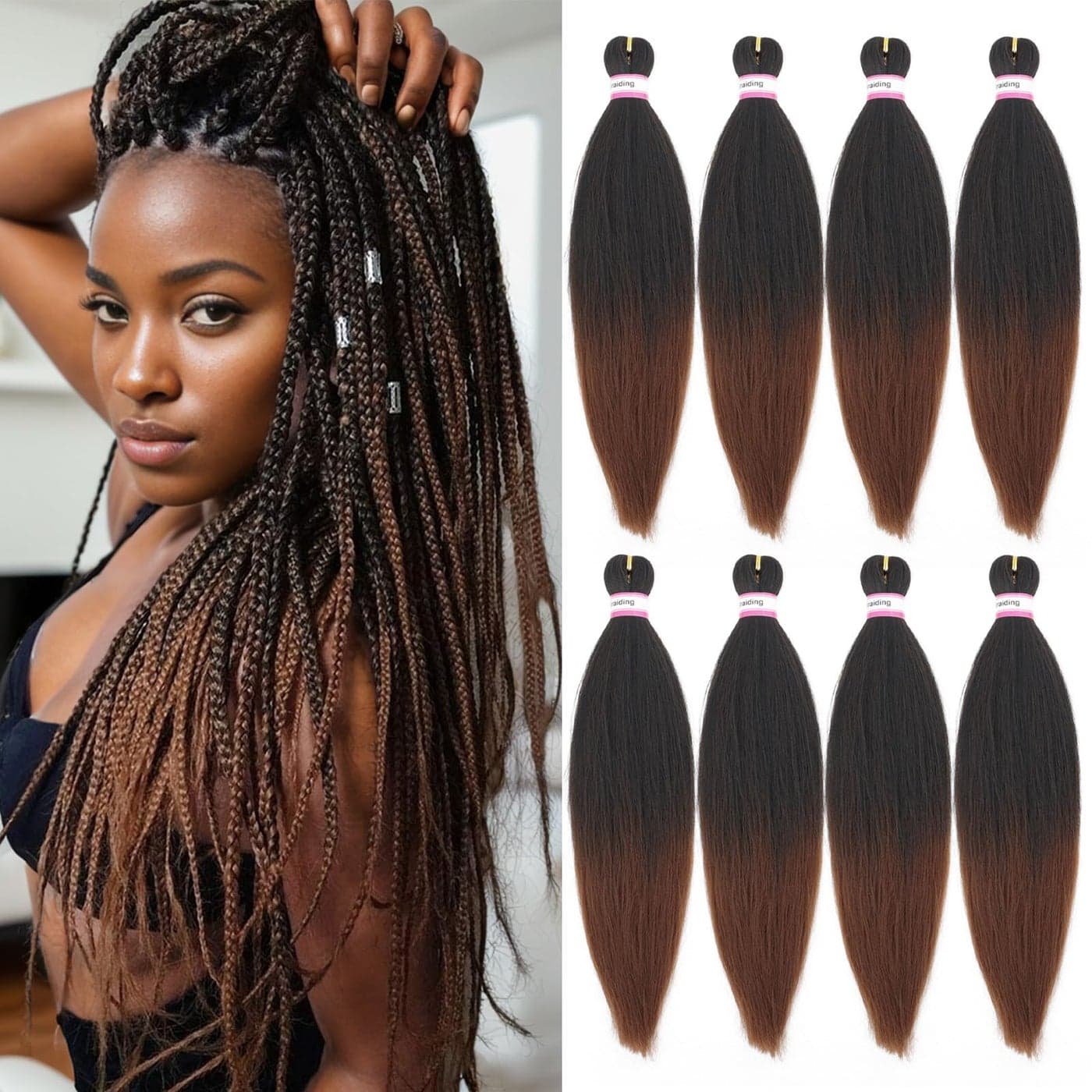 PreStretched Braiding Hair Extensions16 Inch 8 Packs Synthetic Braiding Hair Crochet Braids Natural Easy Braid Crochet Hair Hot Water Setting Professional Soft Yaki Straight Texture 1B30