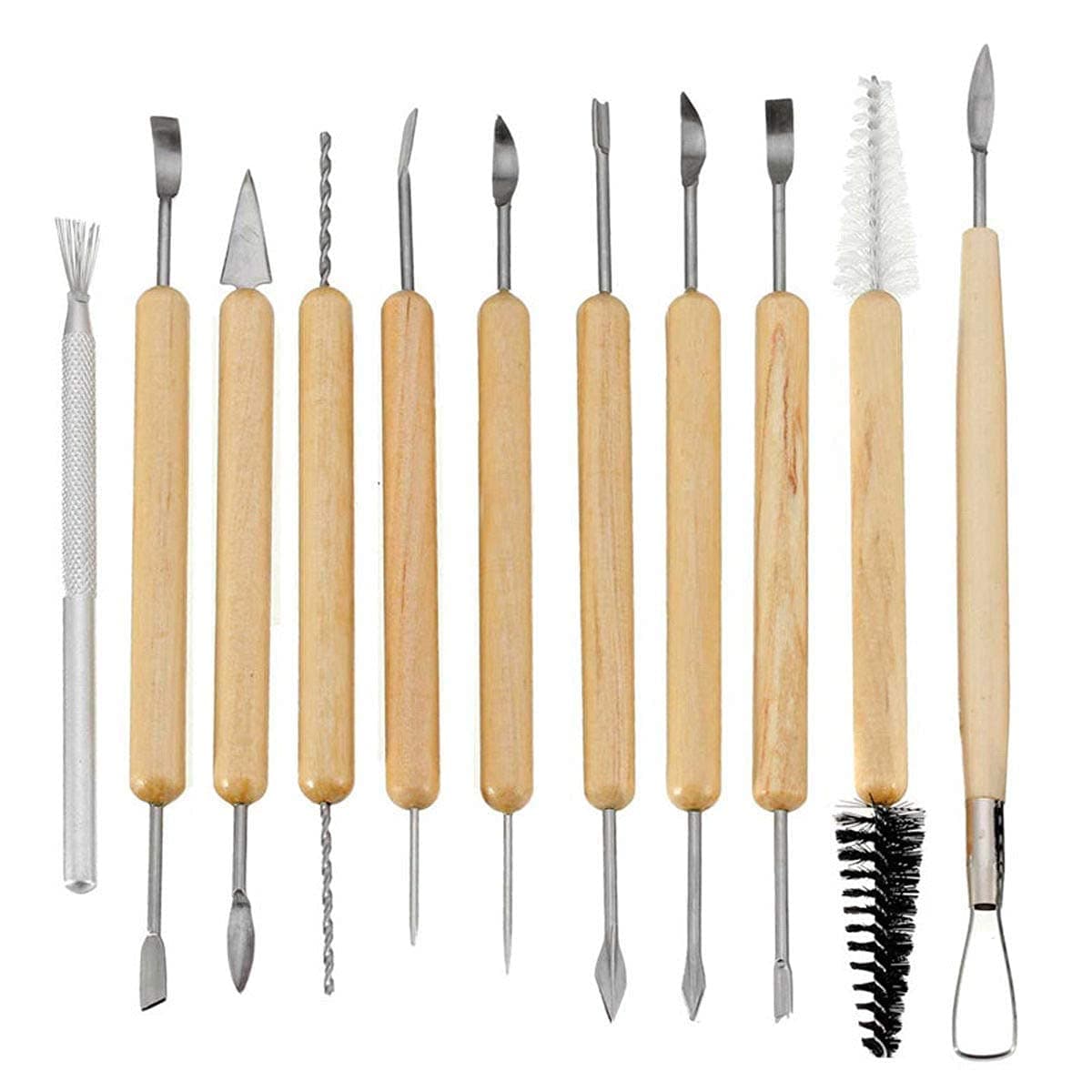 KP2 Ceramic 11 Pcs Wooden Handle Clay Carving Pottery Sculpting Tools for Art and Craft