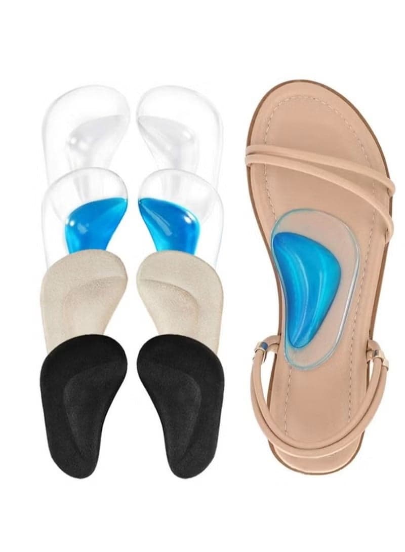 4Pairs Arch Support Shoe Insert, Gel Reusable Cushions for Plantar Fasciitis Support Flat Feet, Adhesive Pads Inserts