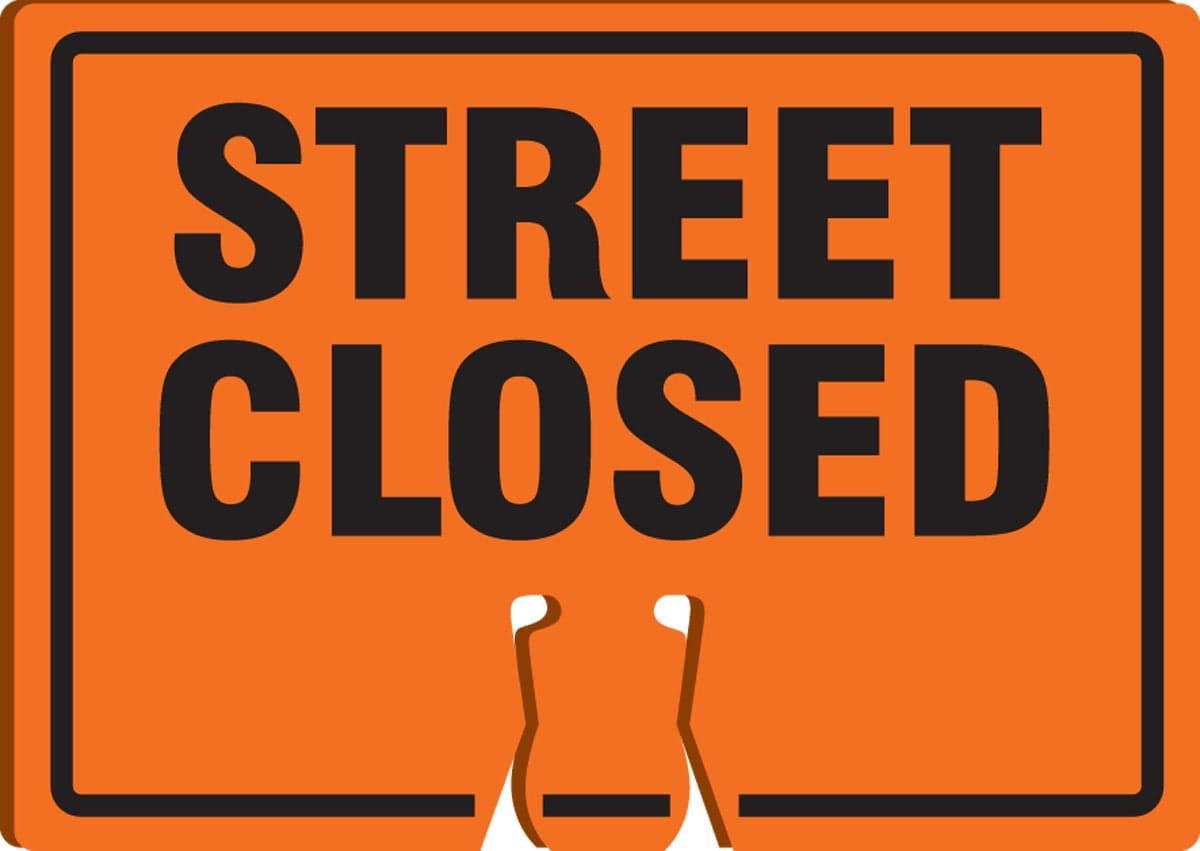 AccuformNMC "Street Closed" Traffic Cone Top, Combine With Orange Cones to Create a Warning Sign, 10" x 14" Plastic Cone Sign, Made in the USA, FBC770
