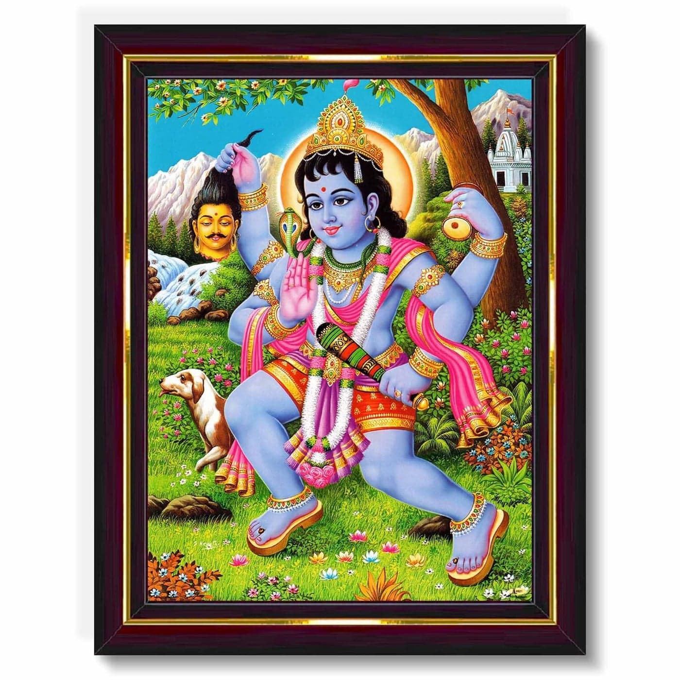 Pavan Photo Laminations Kala Bhairava Kaal Bhairav Baba Bairavar Wall Painting Framed Home Decor WoodMatteBrownSmall Size6 x 8 Inch B1275S