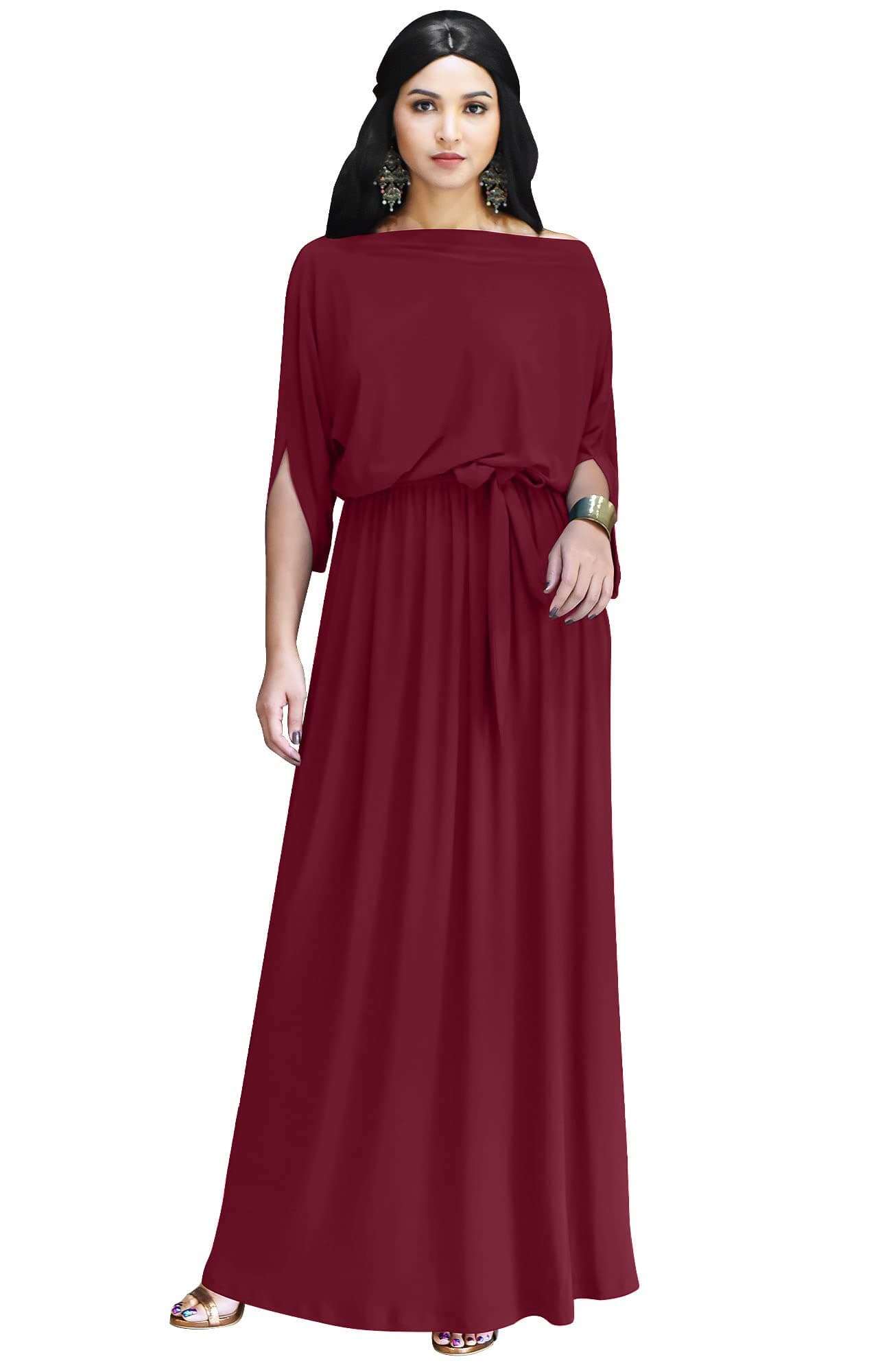 KOH KOH Womens Long Flowy Casual Short Half Sleeve with Sleeves Fall Winter Floor Length Evening Modest A-line Formal Maternity Gown Gowns Maxi Dress Dresses, Crimson Dark Red M 8-10
