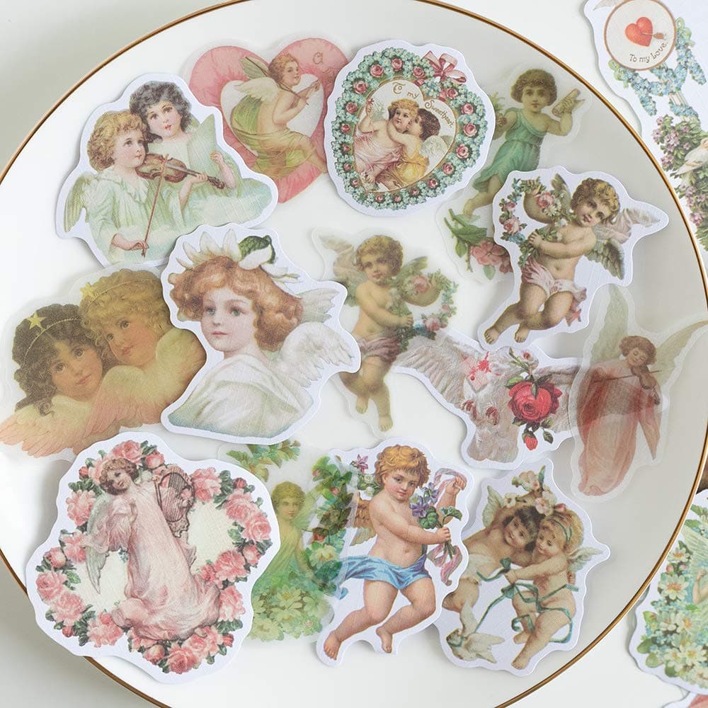 Alideco 80Pcs Vintage Vinyl Scrapbooking Stickers PacksKawaii Cute Angel Funny Aesthetic for Adult Girls Journaling Assorted Phone Adult Stickers