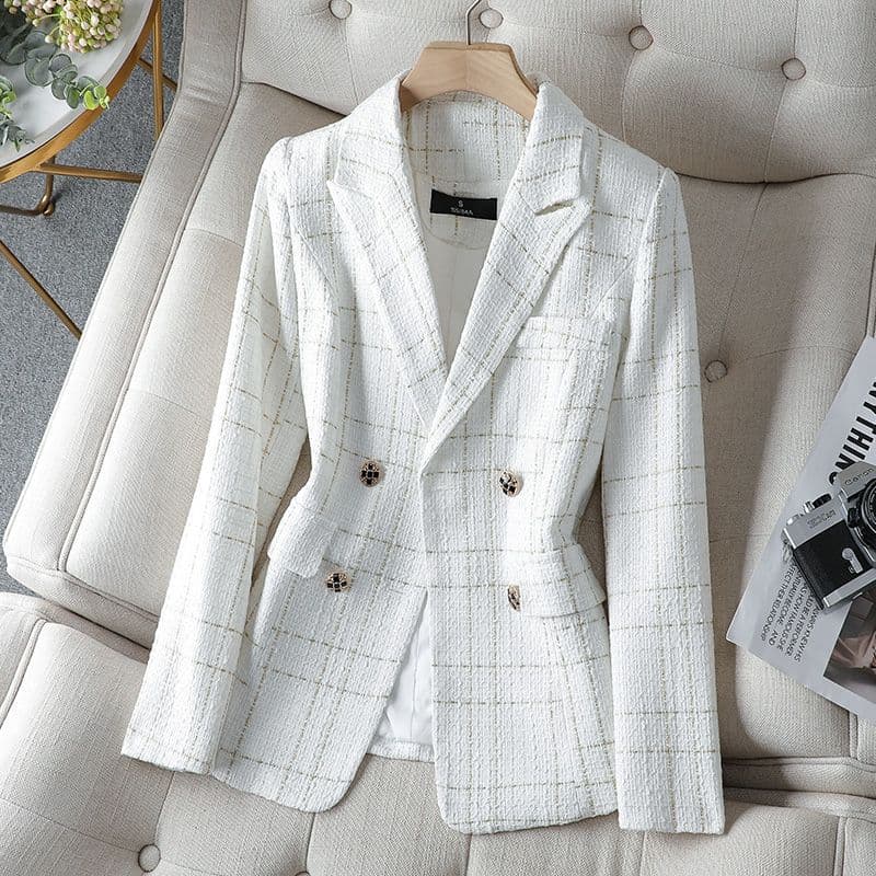 Tweed White Suit Jacket Women'S Plus Size Casual Chanel Style Socialite Elegant Internet Celebrity Small Suit