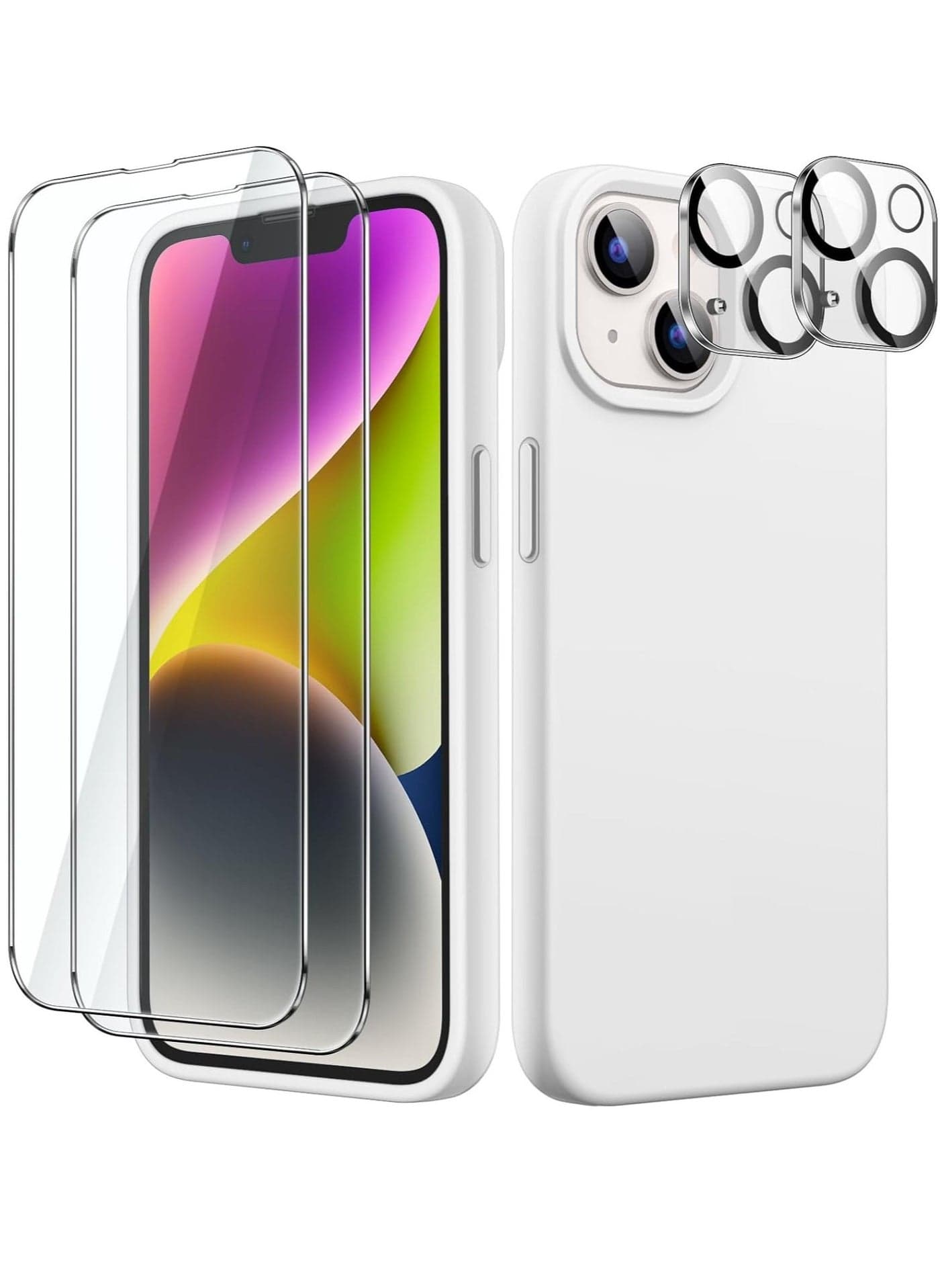 "5-in-1 iPhone 14 (6.1-Inch) Starlight Silicone Case - With 2 Screen Protectors & 2 Camera Lens Protectors"