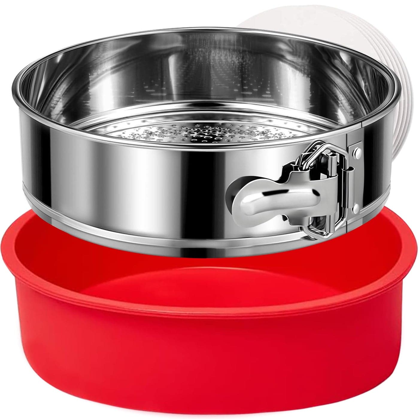 Stainless Steel Springform Pan 9 Inch Nonstick Leakproof Spring Form Pan for Cheesecake Cheesecake Pan with Protector Cheese Cake Pans for Baking 9 Inch Springform Pan with 50Pcs Parchment Paper