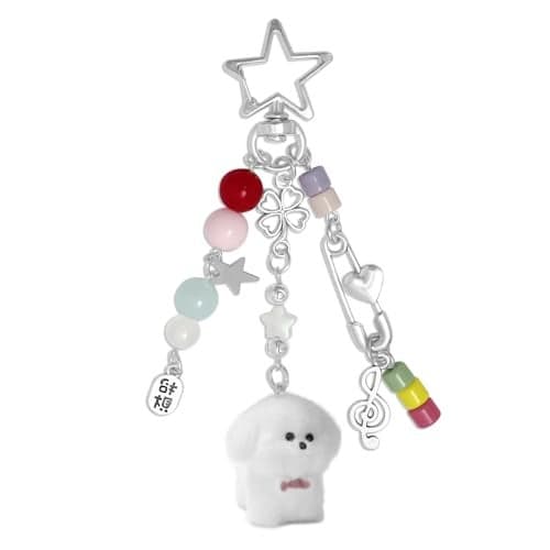 cioatu Cute Keychain Aesthetic Y2K Keychain Accessories Heart Butterfly Strawberry Bear Key Chain for Keys Bags Women Gifts (White Puppy)