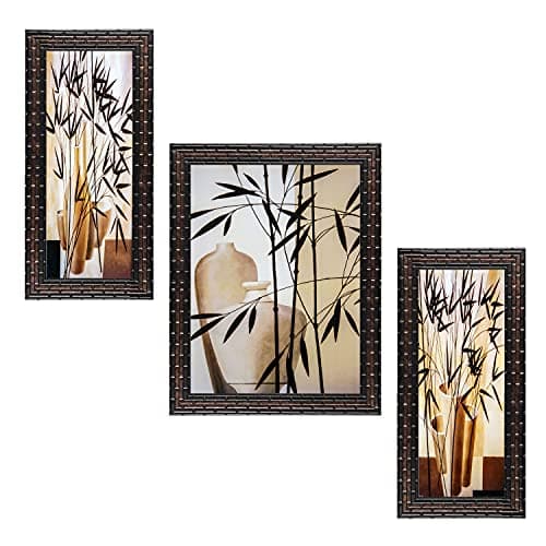 Indianara Set of 3 Flowers in the Pot Framed Art Painting (561GB) without glass 6 X 13, 10.2 X 13, 6 X 13 INCH